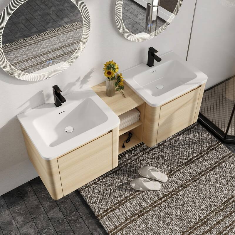 Malwee 24"/36"/48"/60" Floating Bathroom Vanity, Wall Mounted Bathroom Vanity with Ceramic Sink,Soft Close Door and Shelf
