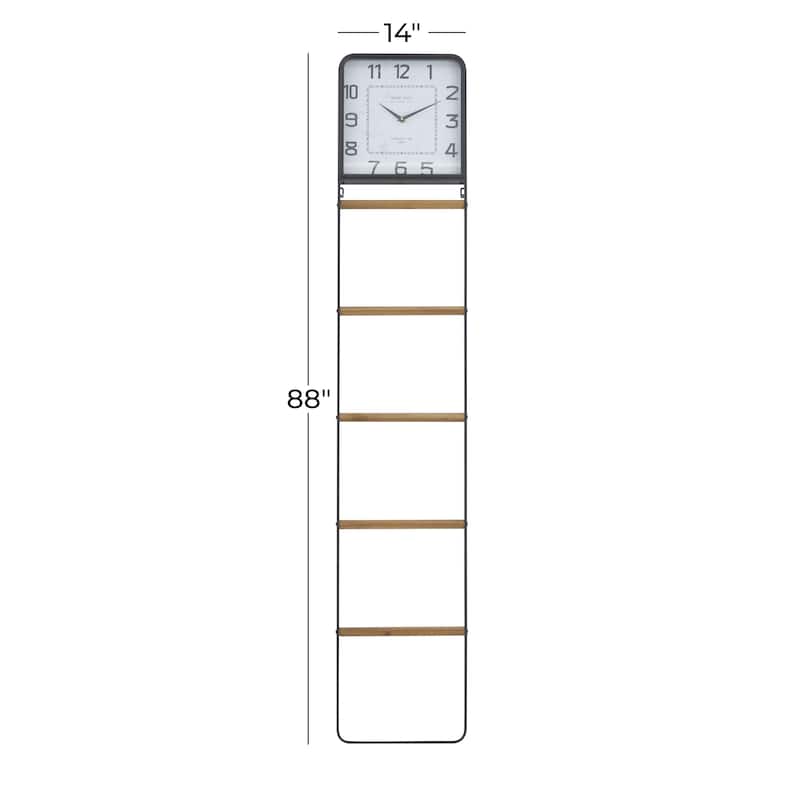 Metal 5 Rack Decorative Ladder with Clock - Black - Roche River Decor