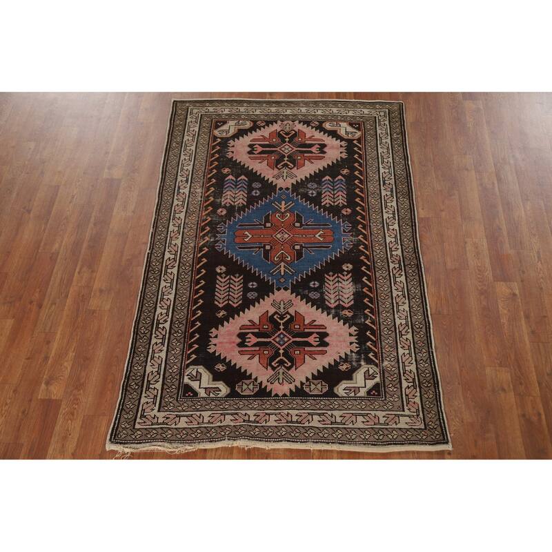 Vegetable Dye Kazak Accent Antique Area Rug Hand-Knotted Wool Carpet - 3'7"x 5'5"