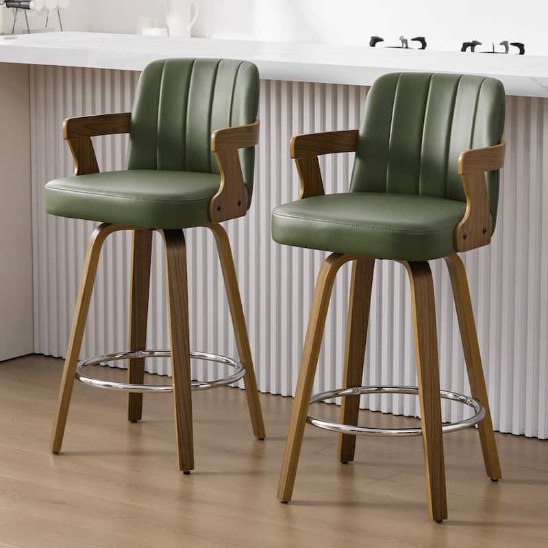 Upholstered Wood Swivel Counter Height Barstool with Arms - 37.8"H x 18.7"W x 19.29"D