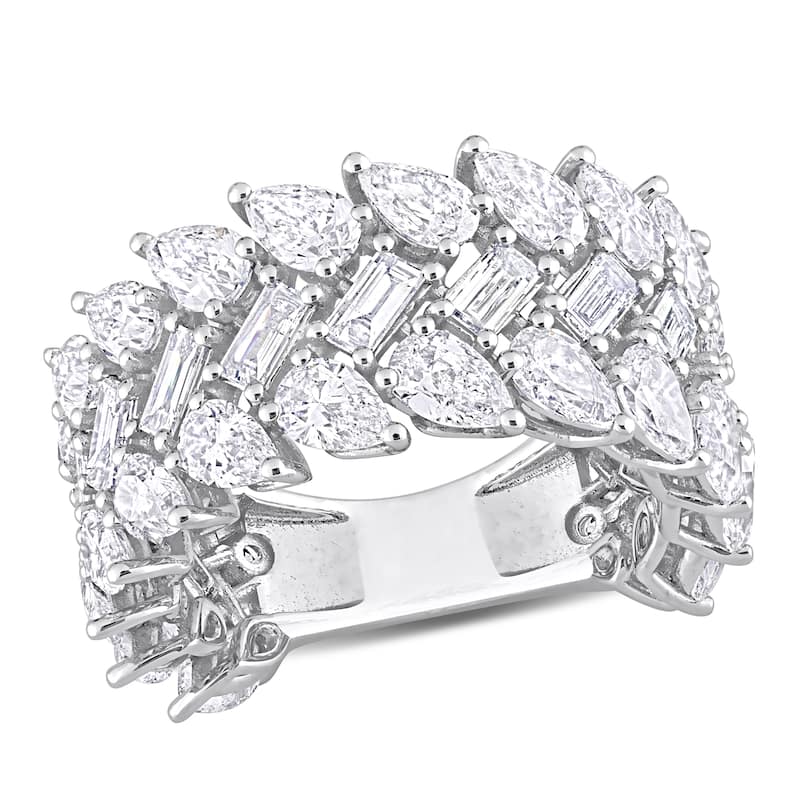 Miadora 6 5/8ct TDW Multi-shape Diamond Three-Row Ring in 14k White Gold