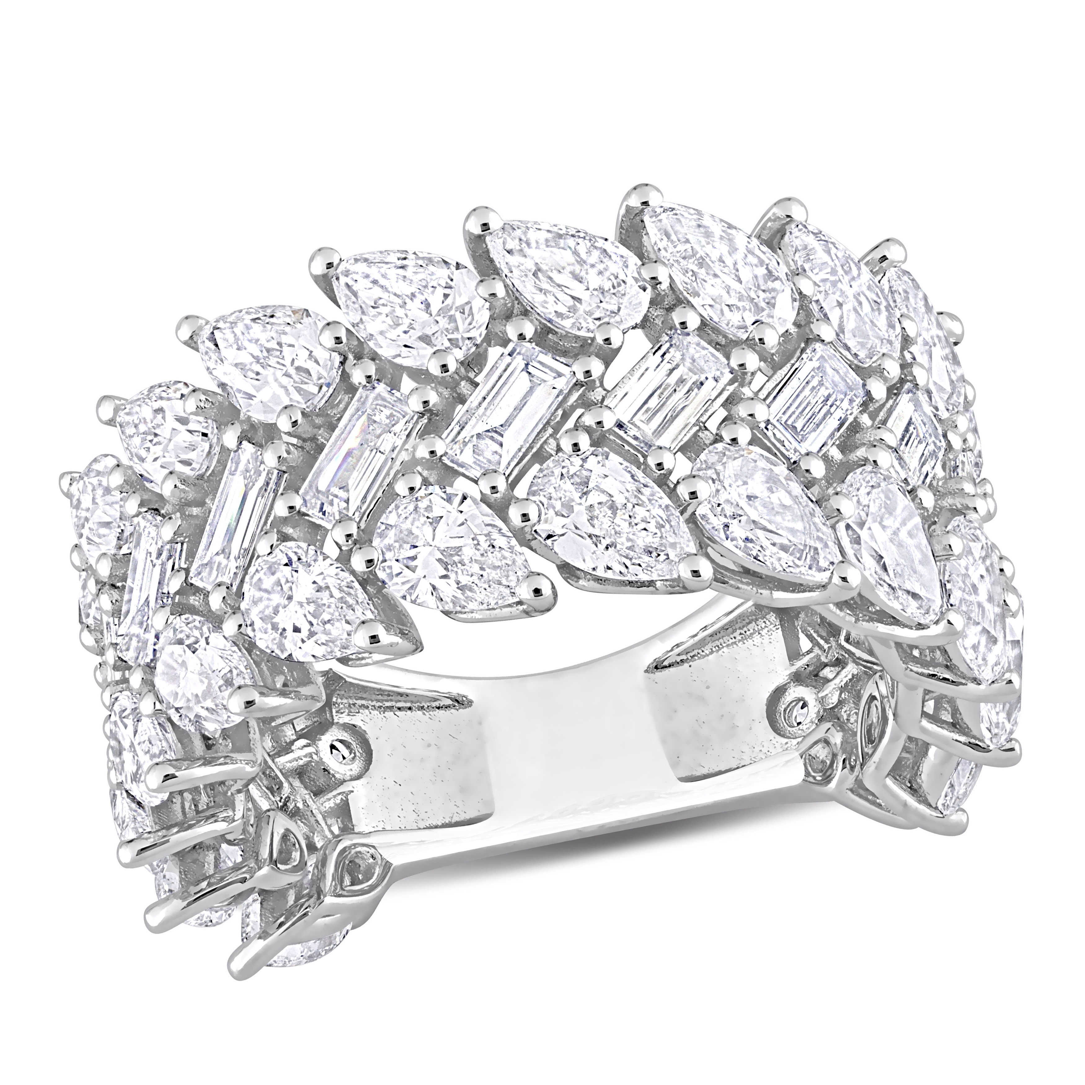 Miadora 6 5/8ct TDW Multi-shape Diamond Three-Row Ring in 14k White Gold