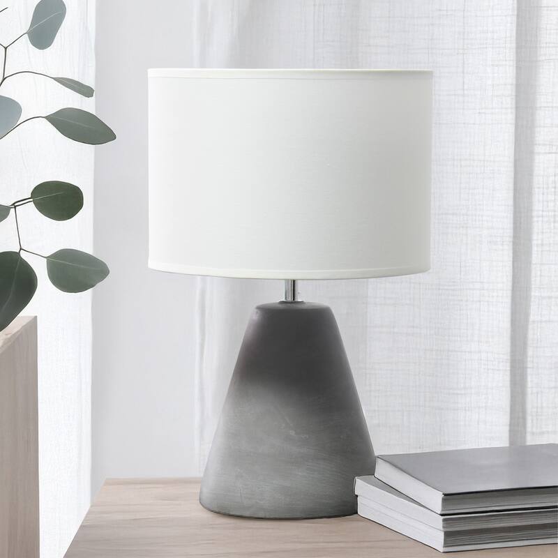 14.37" Organic Modern Tapered Concrete Table Lamp, For Living Room, Entryway, Bedroom, Stylish Accent Lighting, Black Shade