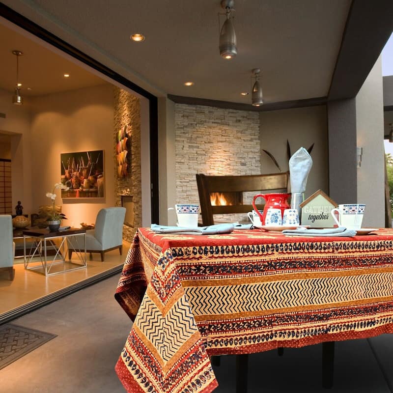 Chic Rustic Geometric Cotton Block Print Tablecloth Collection