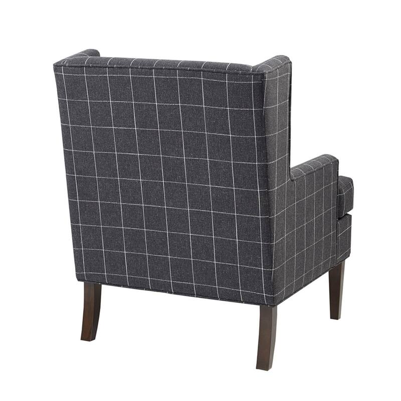 Roomfitters 360 Degree Swivel Accent Chair, Plaid Wingback Armchair, Upholstered Martha Stewart Lounge Seating, Charcoal Grey