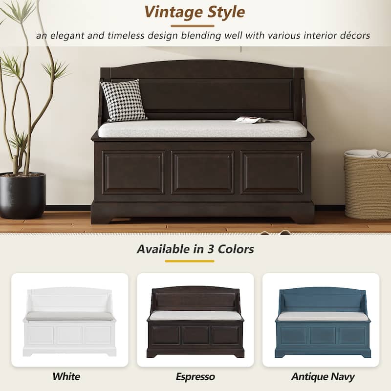 Storage Bench with Backrest, Entryway Benches with Cushion & Hidden Storage, Mudroom Bench with Soft-Close Hinged Lid