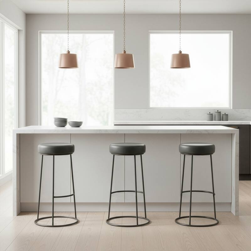 Set of 2 Amie Grey Backless Bar Stool with Gunmetal Grey Frame