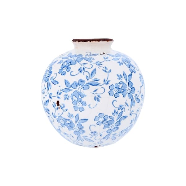 slide 2 of 5, 8"H Terracotta Vase with Floral Transferware Pattern & Crackle Finish