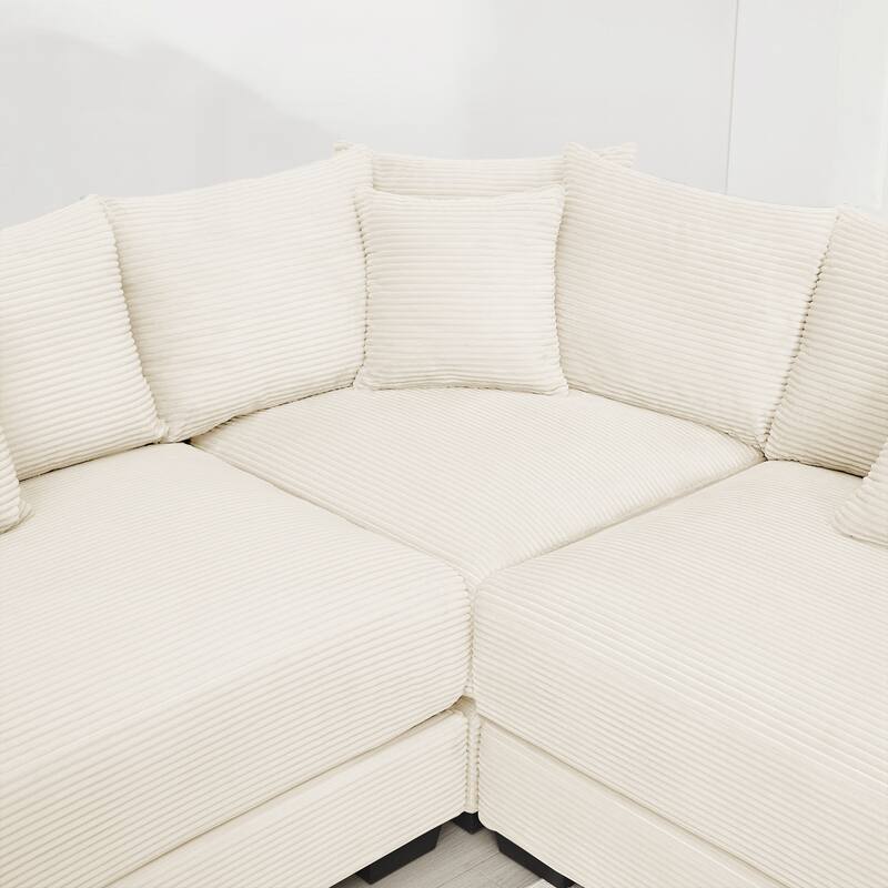 Oversized Cloud Modular Sectional Couch,Corduroy Fabric Extra-Wide Armrests Throw Pillows