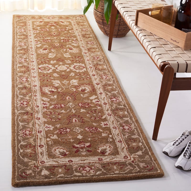 SAFAVIEH Handmade Anatolia Renelle Traditional Oriental Hand-spun Wool Rug - 2'3" x 12' Runner - Brown/Green