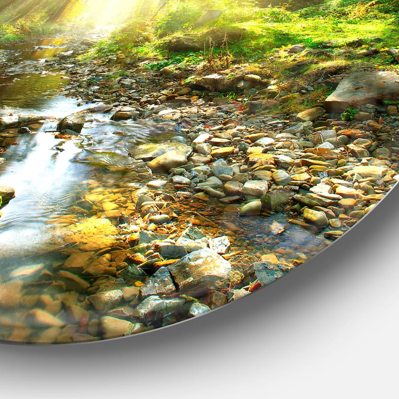 Designart 'Mountain Stream in Forest' Landscape Photo Round Wall Art