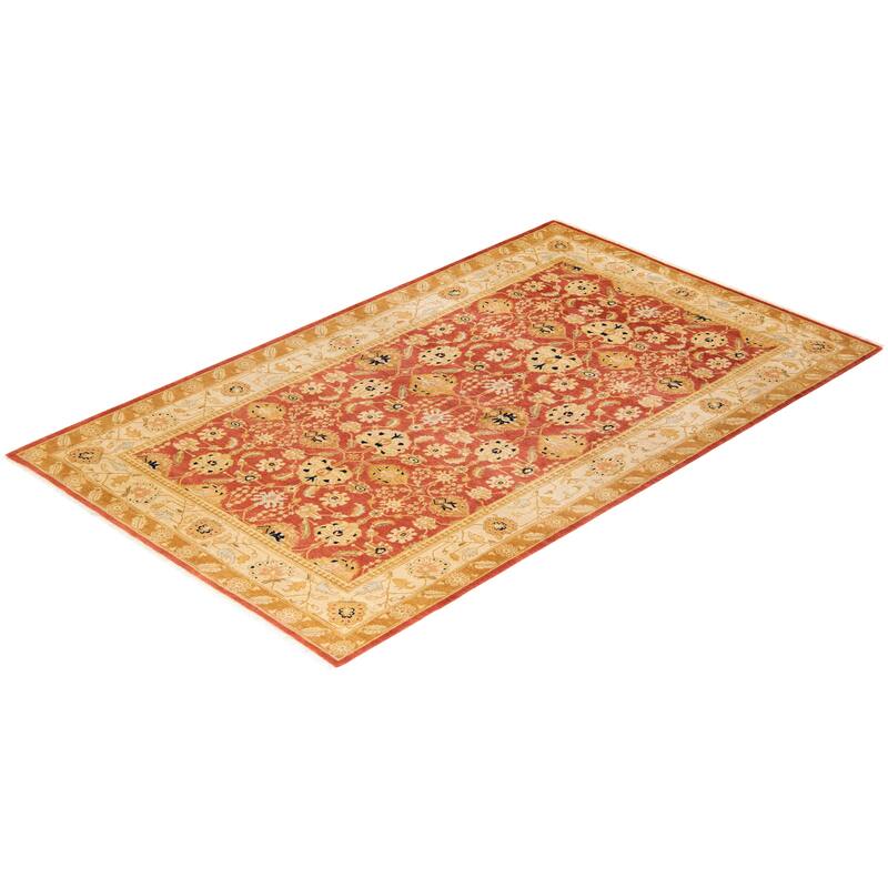Overton Handknotted Wool Traditional Oriental Orange Area Rug - 5' x 8'