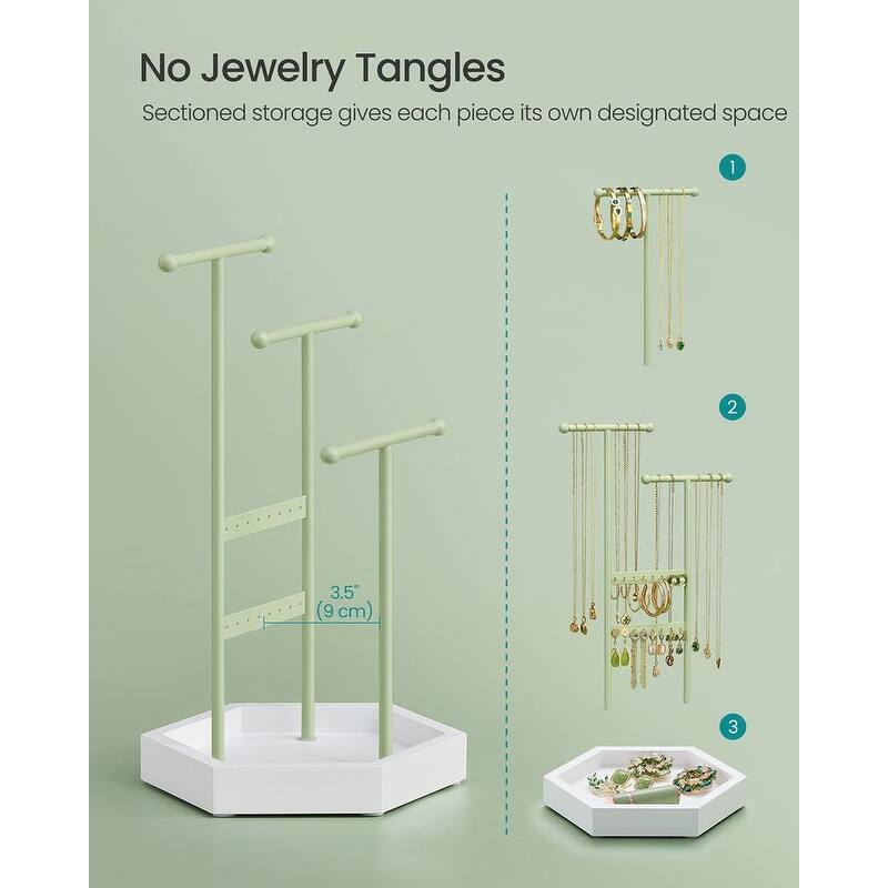 Metal Frame Jewelry Display Stand Holder with Hexagonal Base - 7"D x 8"W x 14.1"H