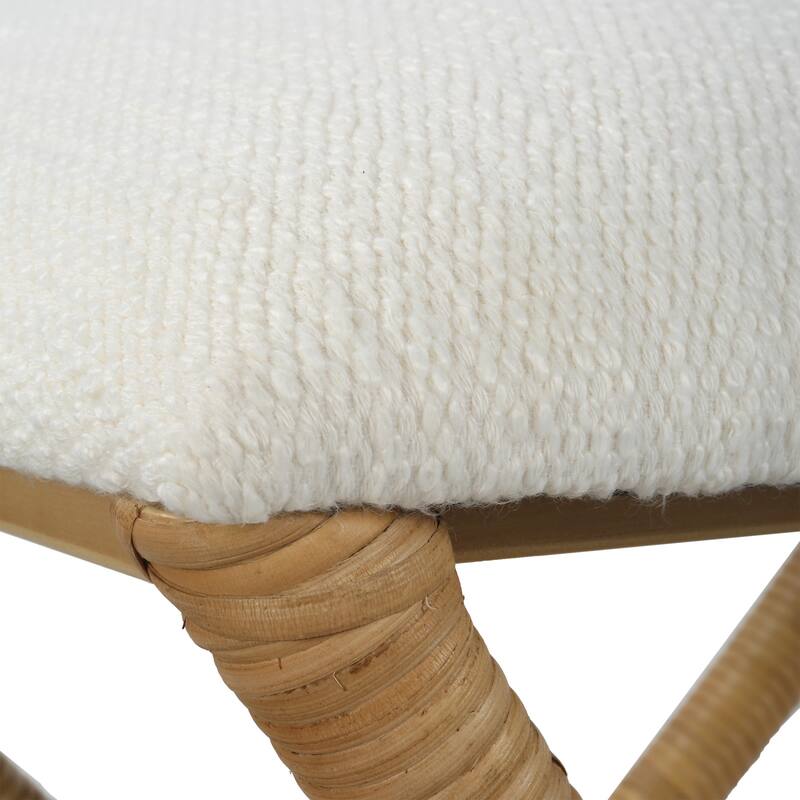 Coastal Small Bench with Rattan Wrapped Base - 23.5" - White and Brown
