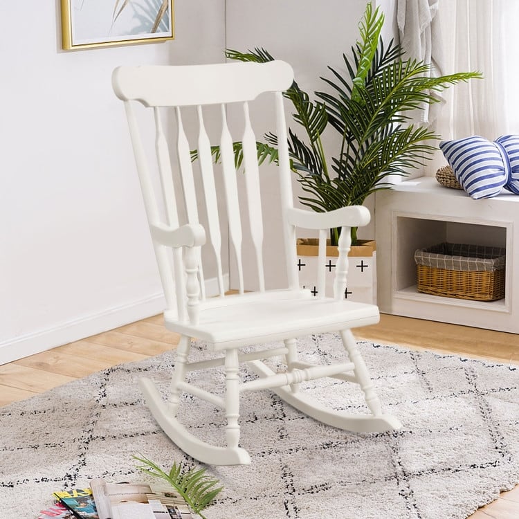Rocking Chair with Solid Wooden Frame for Garden and Patio - 25.5" x 32.5" x 46.5"(L x W x H)