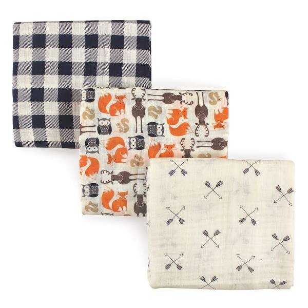 slide 1 of 1, Hudson Baby Infant Boy Cotton Muslin Swaddle Blankets, Forest, One Size - Forest - 3-Pack 3-Pack - Forest