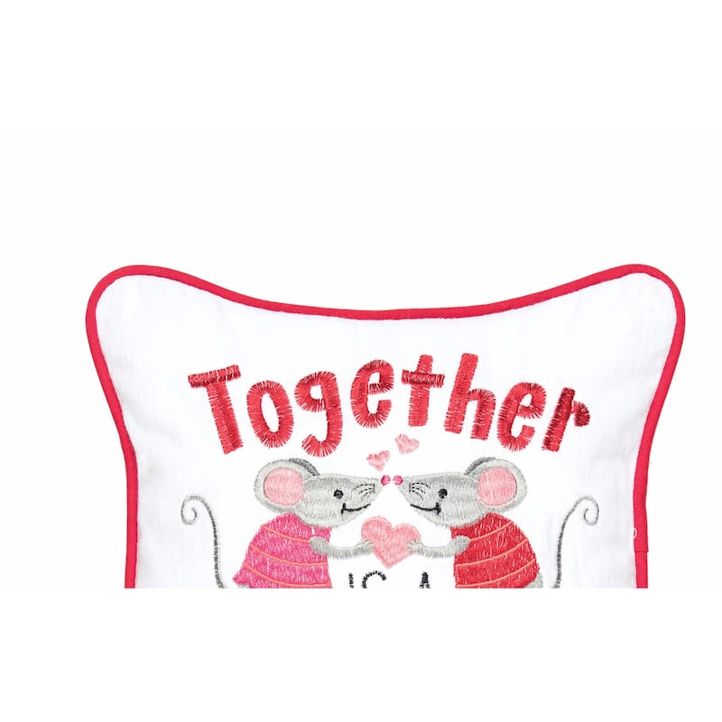 10" x 10" Together Is A Wonderful Place To Be Mouse Valentine's Day Small/Petite Accent Pillow