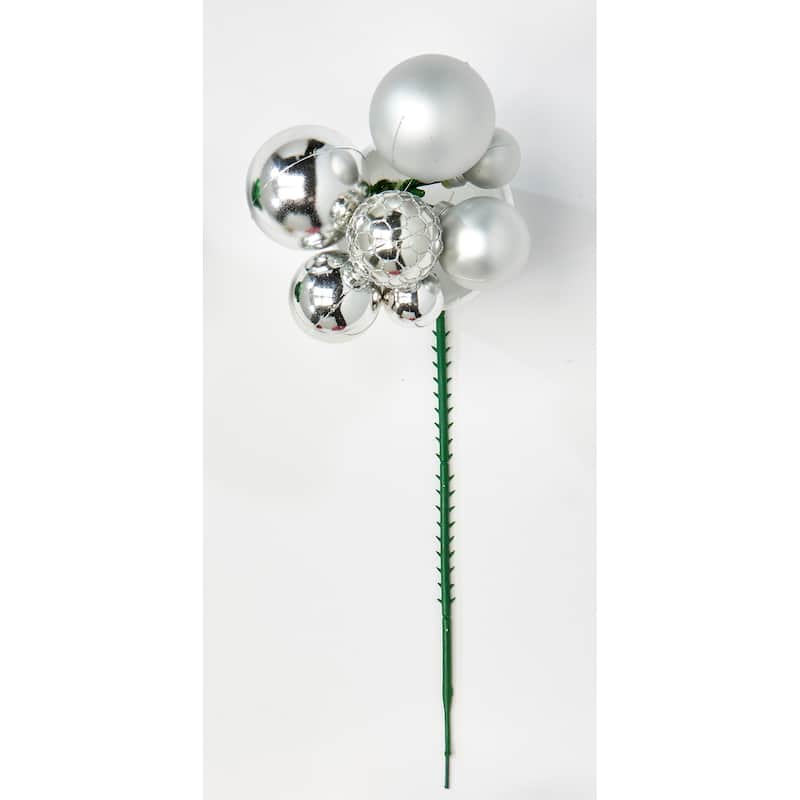 Christmas Ball Pick x 7, Silver, Set of 12 - 6"
