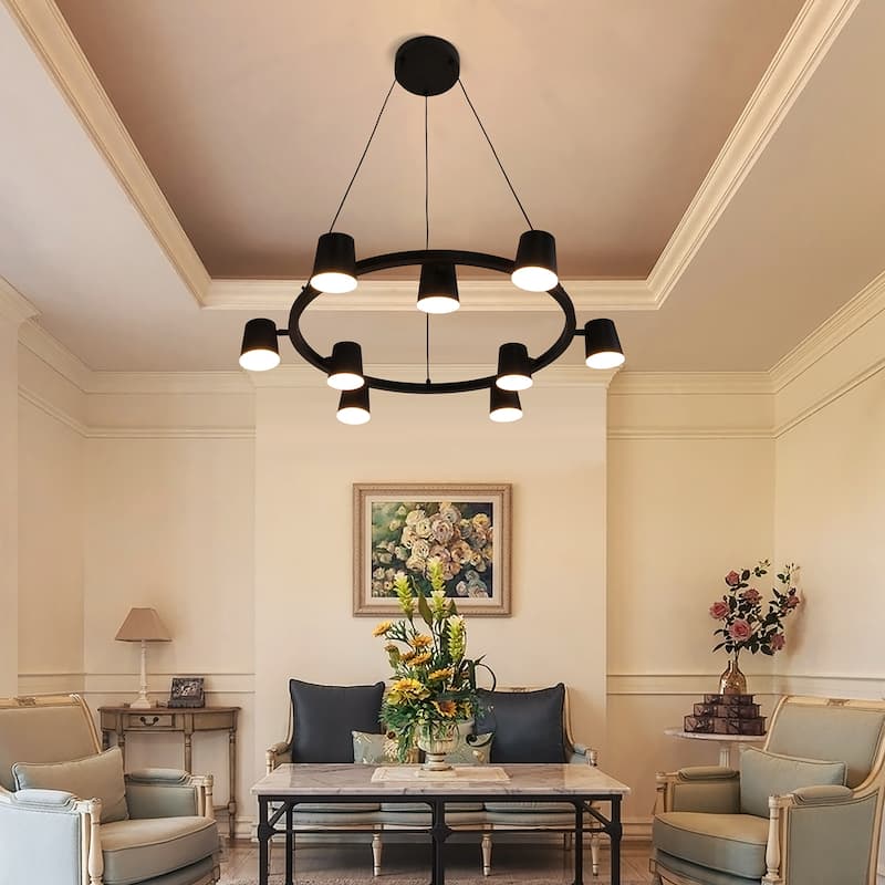 9-Light Wagon Wheel Chandelier Black and Gold Chandelier - N/A