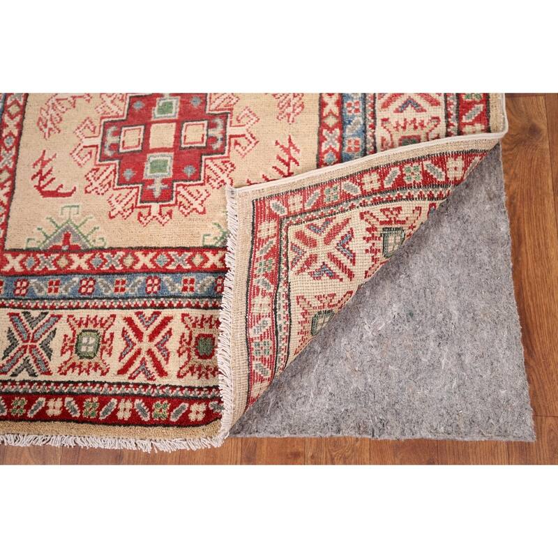 Oriental Kazak Foyer Rug Hand-Knotted Traditional Beige Wool Carpet - 3'4" x 4'7"