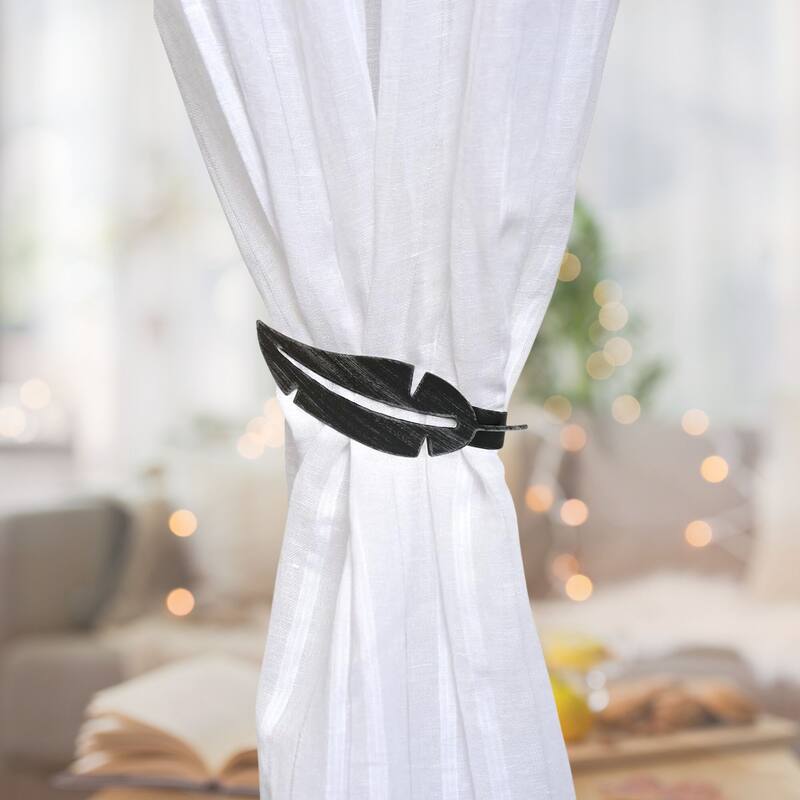 Set of 2 Metal Feather Tieback With Magnet Plume Shiny - 6.8"L x 2"W x 1"D