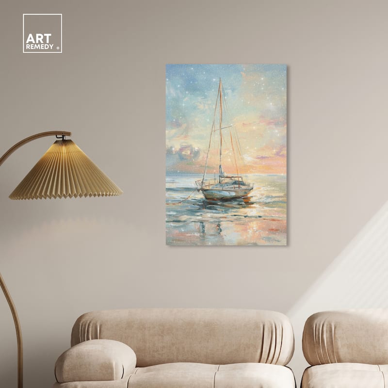 Art Remedy Boat On The Shore Gallery Wrapped Sailing 1 Piece Canvas Wall Art