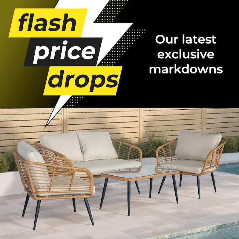 4-Piece Outdoor Patio Furniture Set with Cushions & Tempered Glass Table, Rattan Bistro Set for Garden, Porch, Backyard