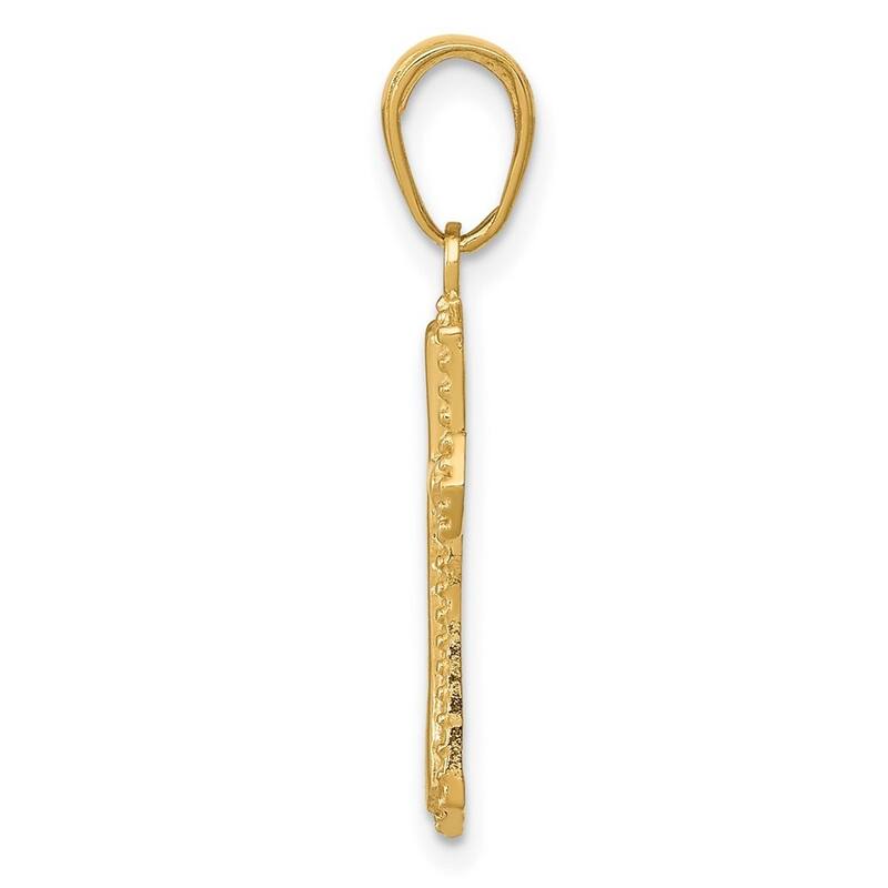 Curata 10k Yellow Gold 18" Beaded Trim Religious Flared Cross Necklace - 12mm x 26mm