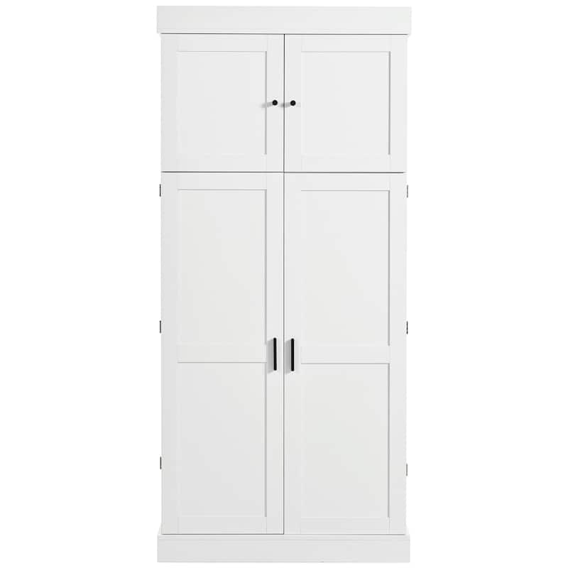 77" Tall Modern Shaker Kitchen Pantry with Wine Rack, Freestanding Storage Cabinet with Drawers & Door Shelves