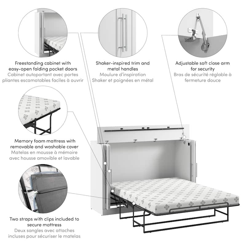 Pur 69W Full Cabinet Bed with Mattress in Bark Gray by Bestar