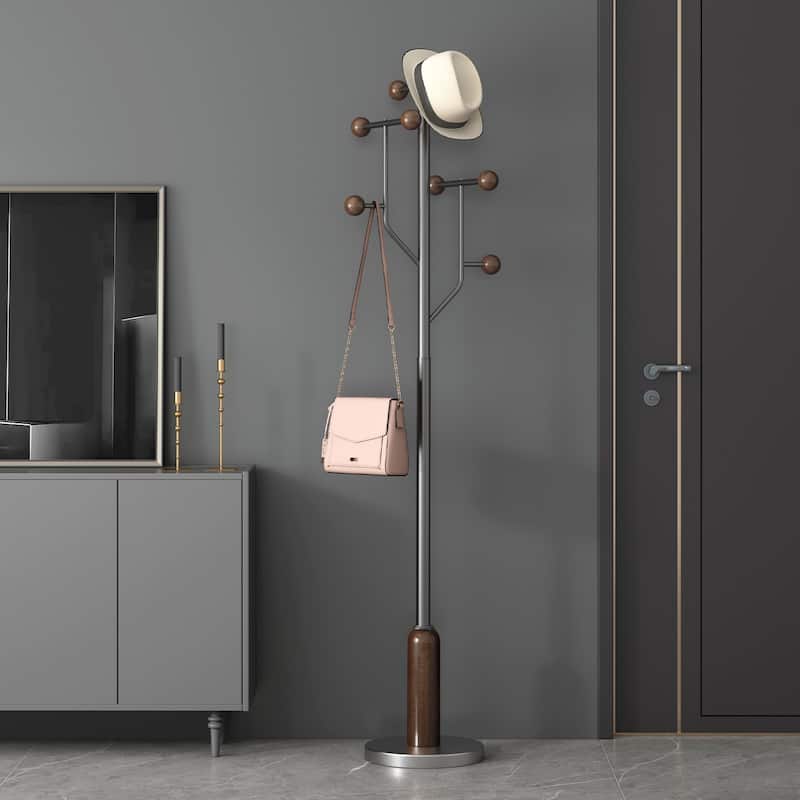 Freestanding Metal Coat Rack Stand Heavy Duty Coat Tree, Single - 70.9"H x 16.9"W(top) x 12.6"Dia(base)