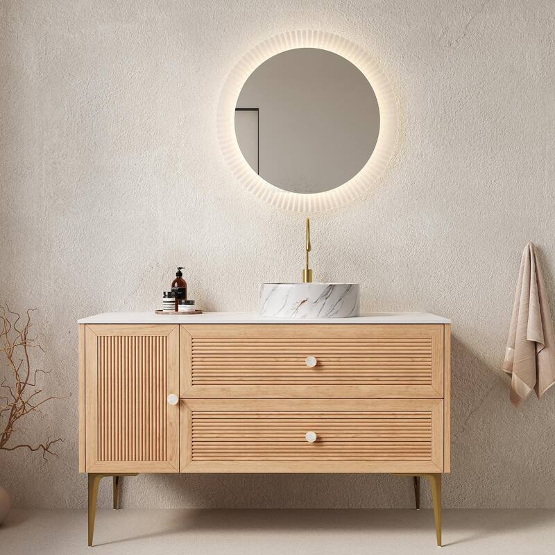 Natural Style Bathroom Vanity with Sink and 1 Door 2 Drawers