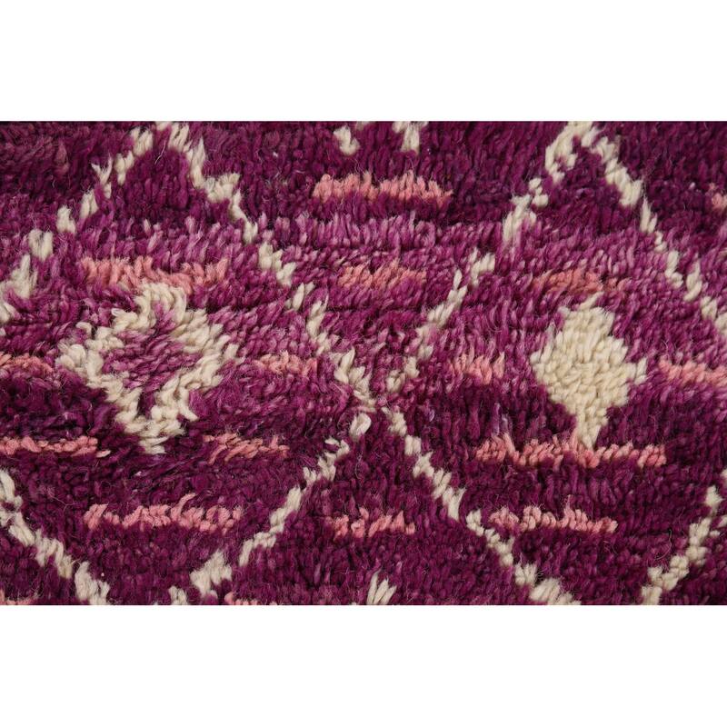 Purple Trellis Plush Moroccan Accent Rug Handmade Wool Carpet - 3'0" x 5'7"