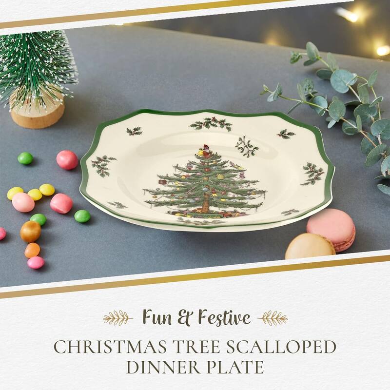 Spode Christmas Tree Scalloped Dinner Plate - 10.5 inch