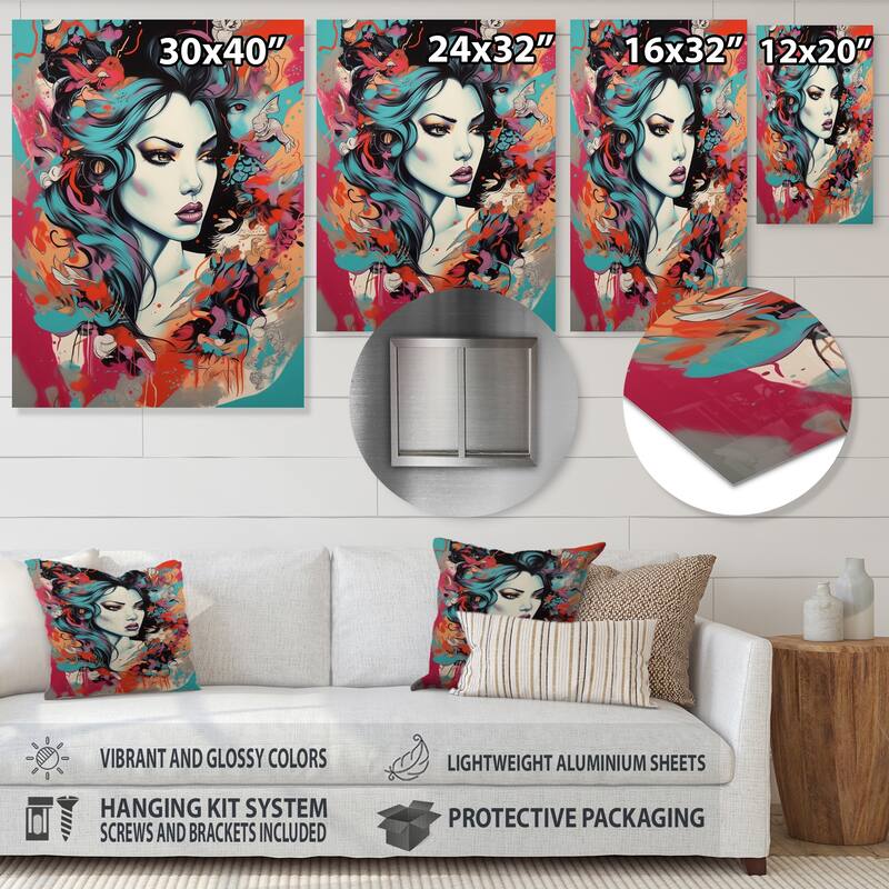 Designart "Female Pop Art Portrait VI" Modern Woman Metal Wall Art