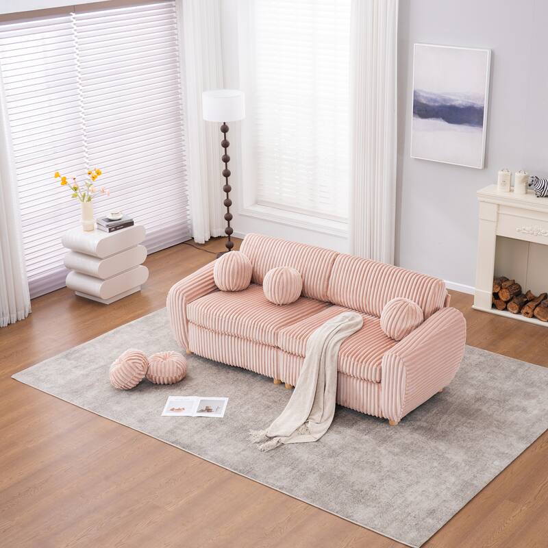 84.4" Corduroy 3-Seater Sofa with Wood Frame & Soft Cushions - Pink