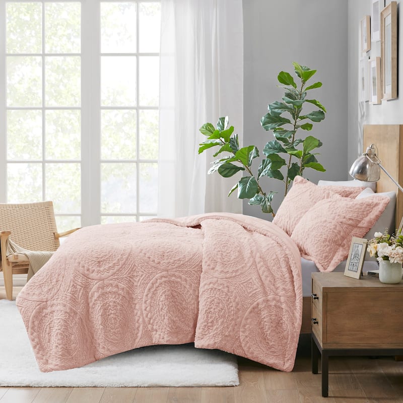 Madison Park Nova Embroidered Medallion Faux Fur Plush Comforter Set