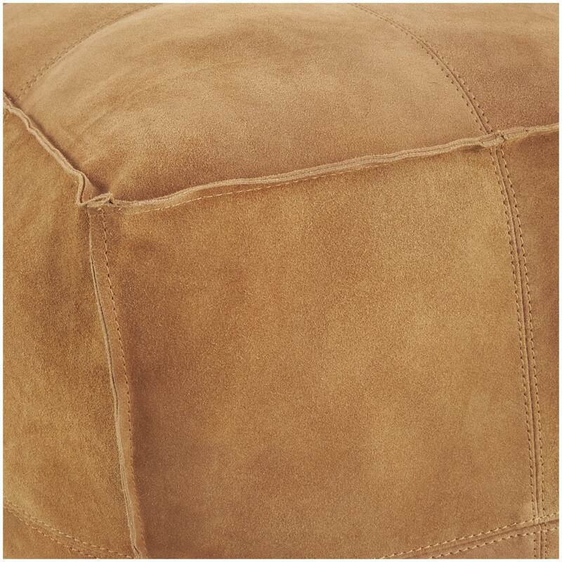 Leather Low Profile Square Pouf with Patchwork Design - Brown, Gray or Dark Brown- Roche River Decor