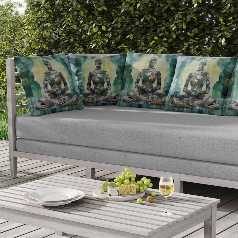 Stone Statue Indoor/Outdoor Reversible Throw Pillow Cyan and Yellow