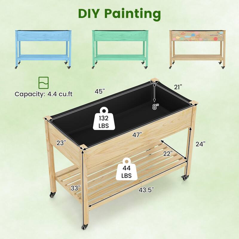 Costway 1/2 PCS Wooden Raised Garden Bed with Legs, Lockable Wheels, - Natural