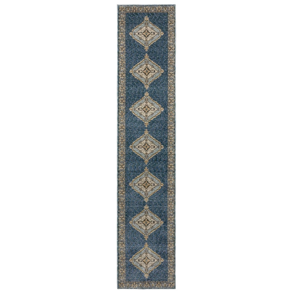 Style Haven Adalynn Traditional Double Medallion Blue/ Gold Area Rug