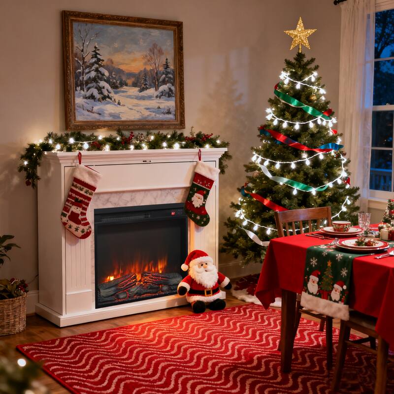 23 inch electric fireplace insert, ultra thin heater with log set & realistic flame, remote control with timer