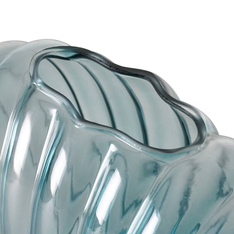 American Art Decor Sea Scallops Azure Glass Vase Set - 11.4" x 8.6" - 11.4" x 8.6"