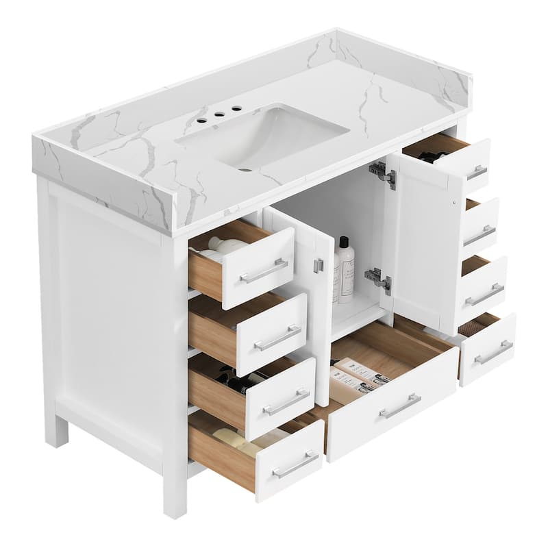 Nephelily 48 inch Transitional White Bathroom Vanity with Top