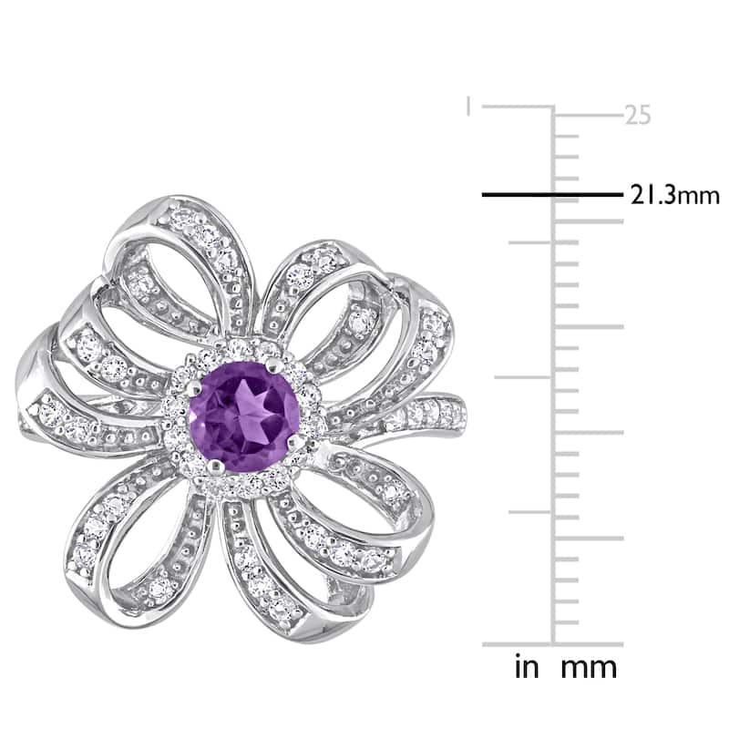 Miadora African Amethyst and White Topaz Floral Cluster Ring in Sterling Silver