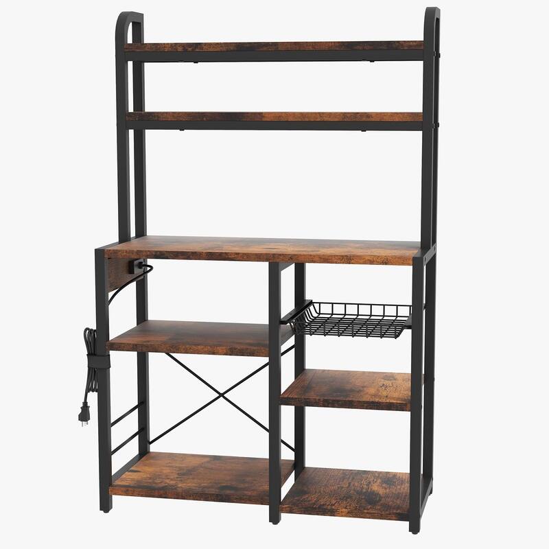 Bakers Rack with Power Outlet, 6-Tier Microwave Stand