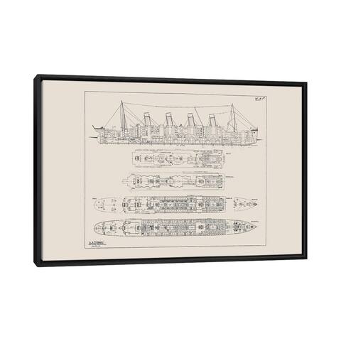 iCanvas "Titanic Blueprint" by Bibliotography Framed Canvas Print
