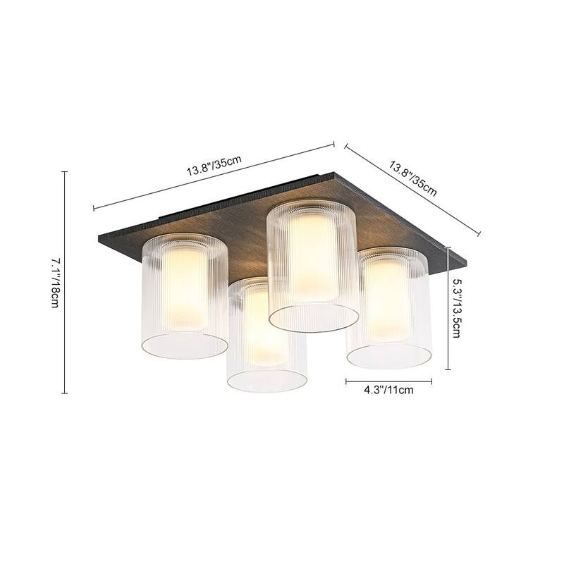 Scandinavian 4-Light Glass Dimmable LED Semi Flush Mount 13.8in