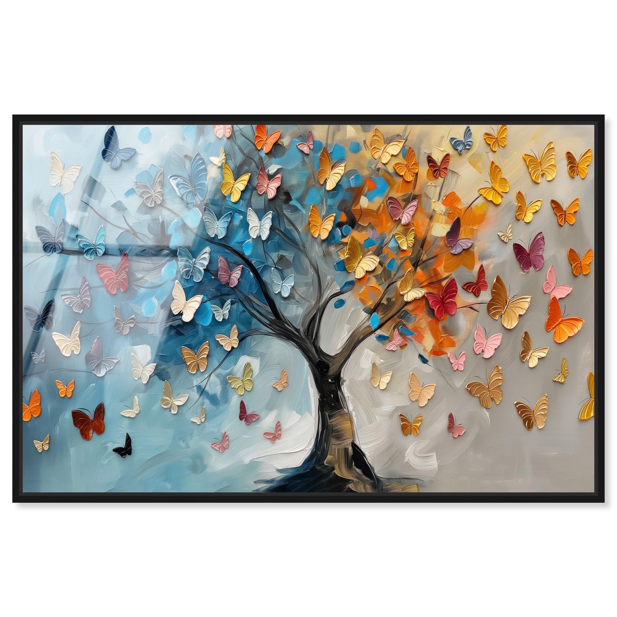 Fluttering on Tree III Colorful Framed Acrylic Wall Art by Art Remedy