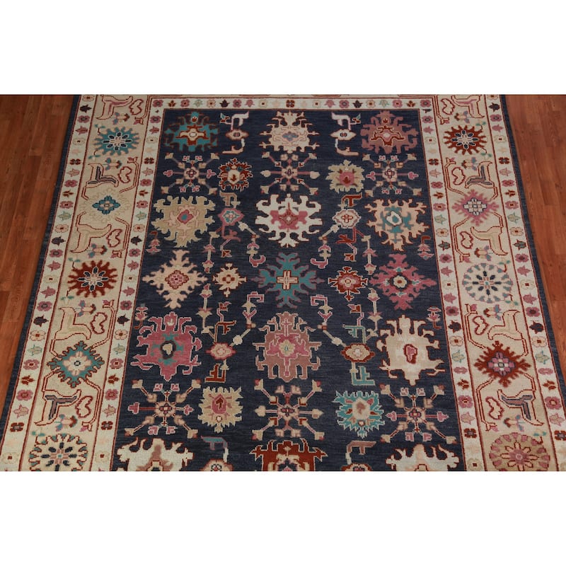 Navy Blue Oushak Indian Area Rug Hand-Knotted Wool Carpet - 9'3" x 12'0"